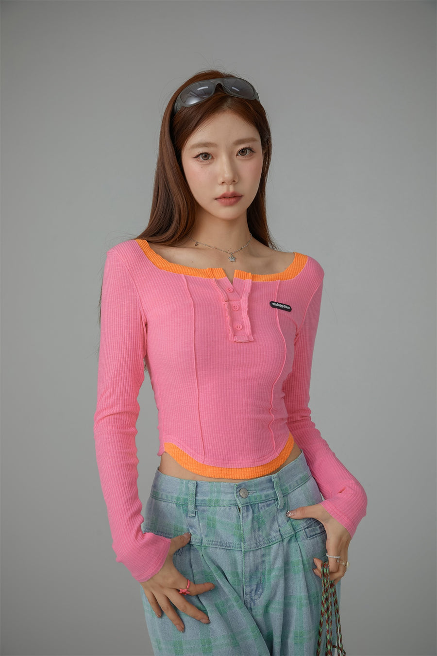 CHUU Line Color Matching Slim T-Shirt