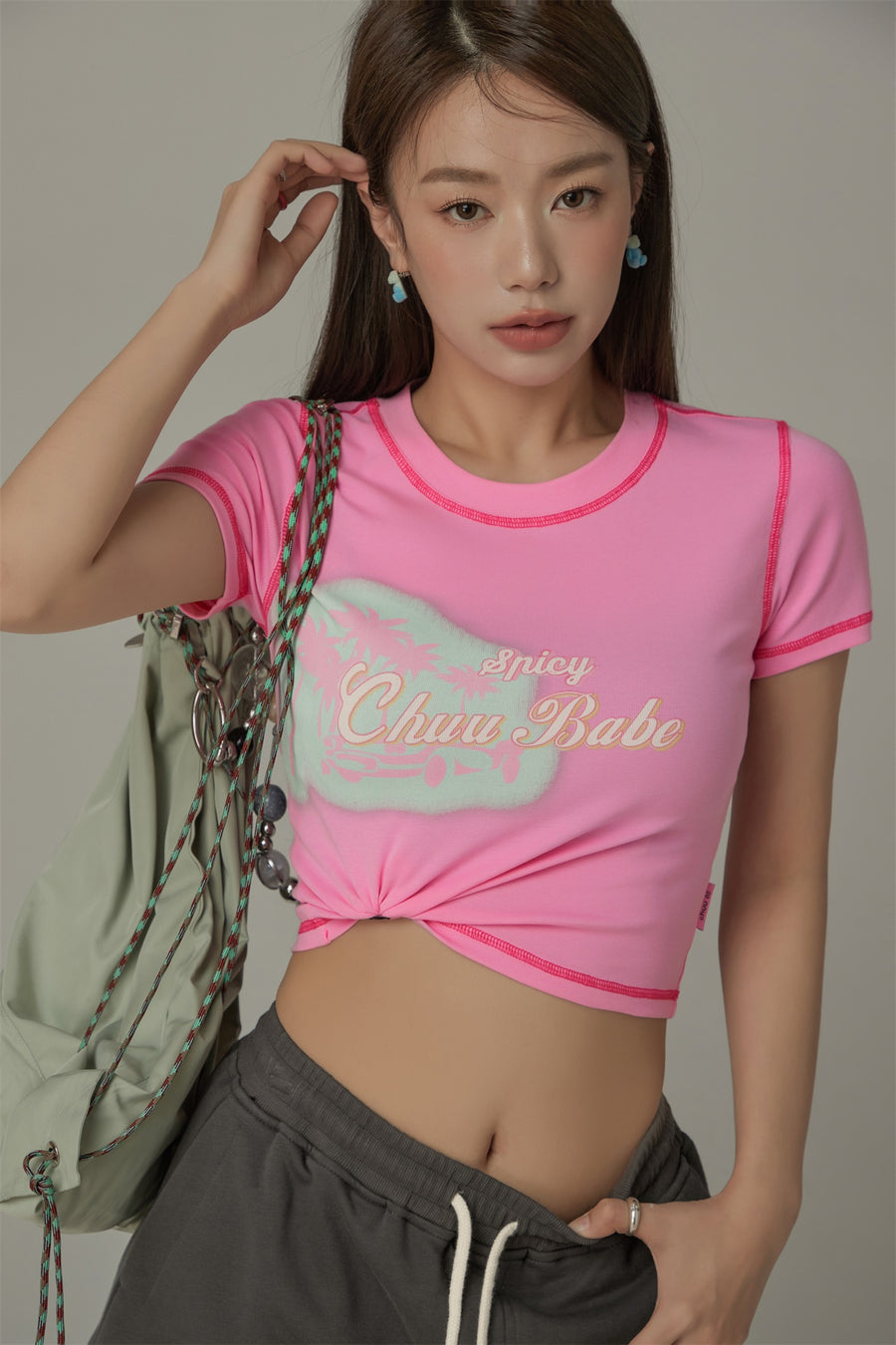 CHUU Chuu Babe Color Line Short Sleeve Crop T-Shirt