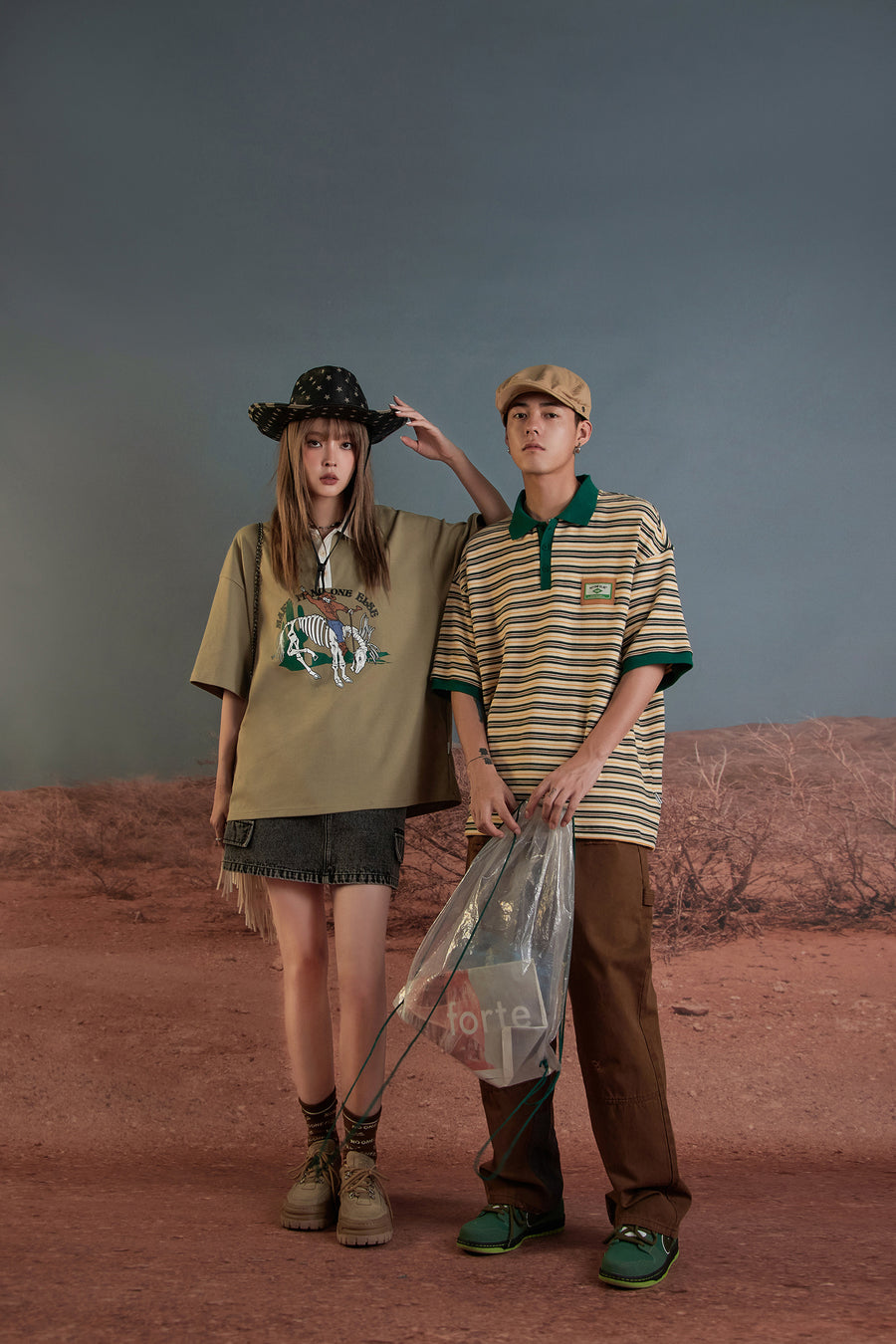CHUU Skeleton Cowboy Polo T-Shirt