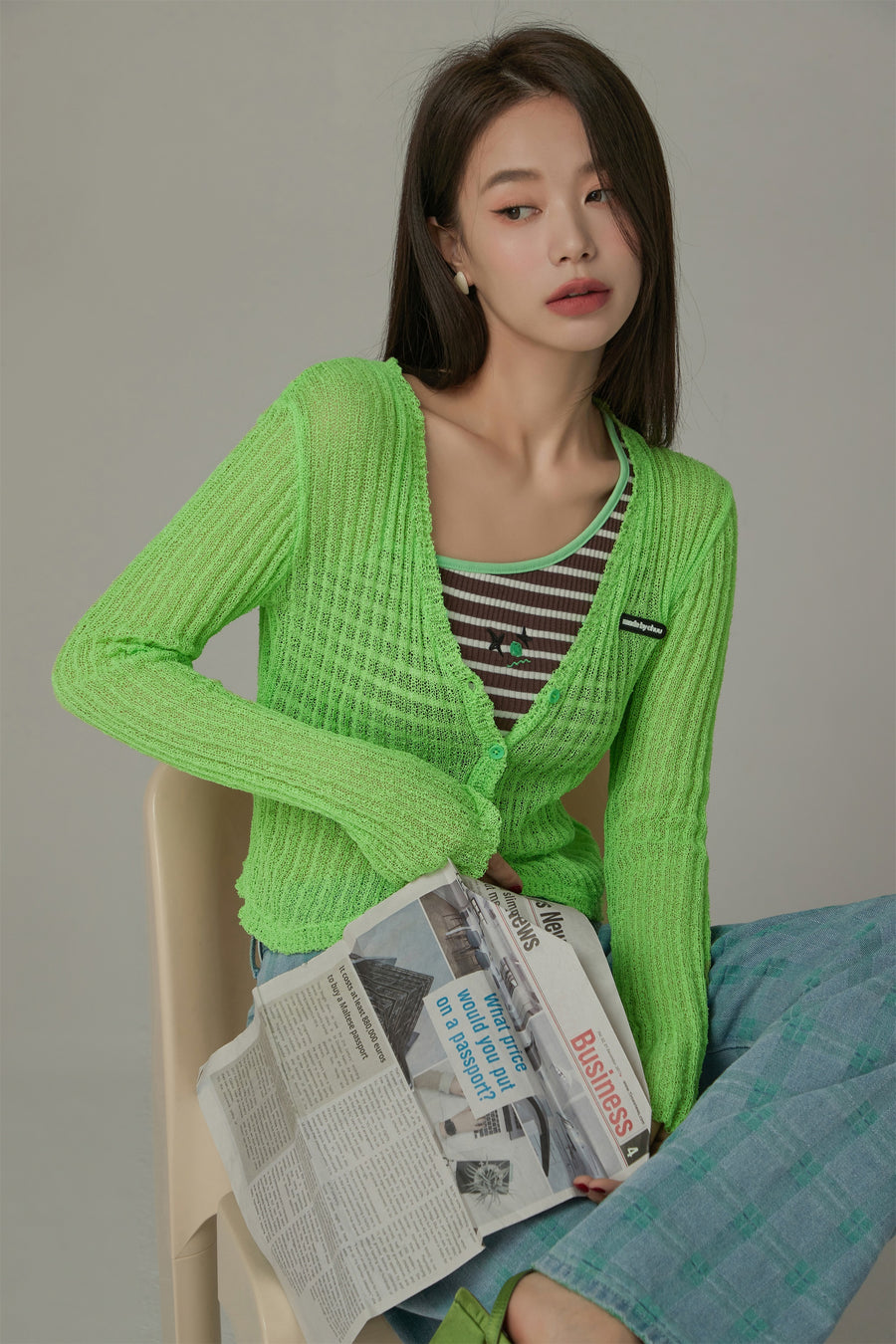 CHUU Unbalanced Striped Sleeveless Crop Top