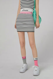 Striped Stretchy Knit Mini Skirt