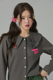 Candy Color Heart Polo Collar Shirt