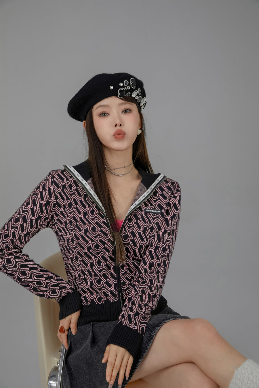 CHUU Running To You Zip-Up Knit Cardigan