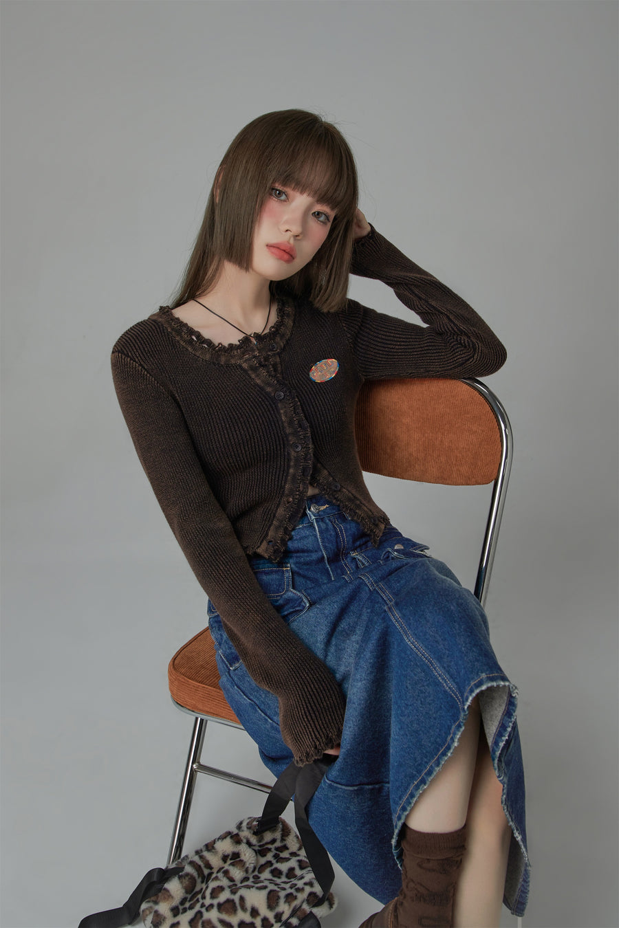 CHUU Fill Hem Ribbed Crop Cardigan