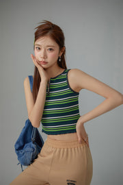 Half Zip-Up Striped Sleeveless Top