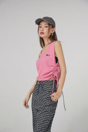 V-Neck Side Shirring Sleeveless Top