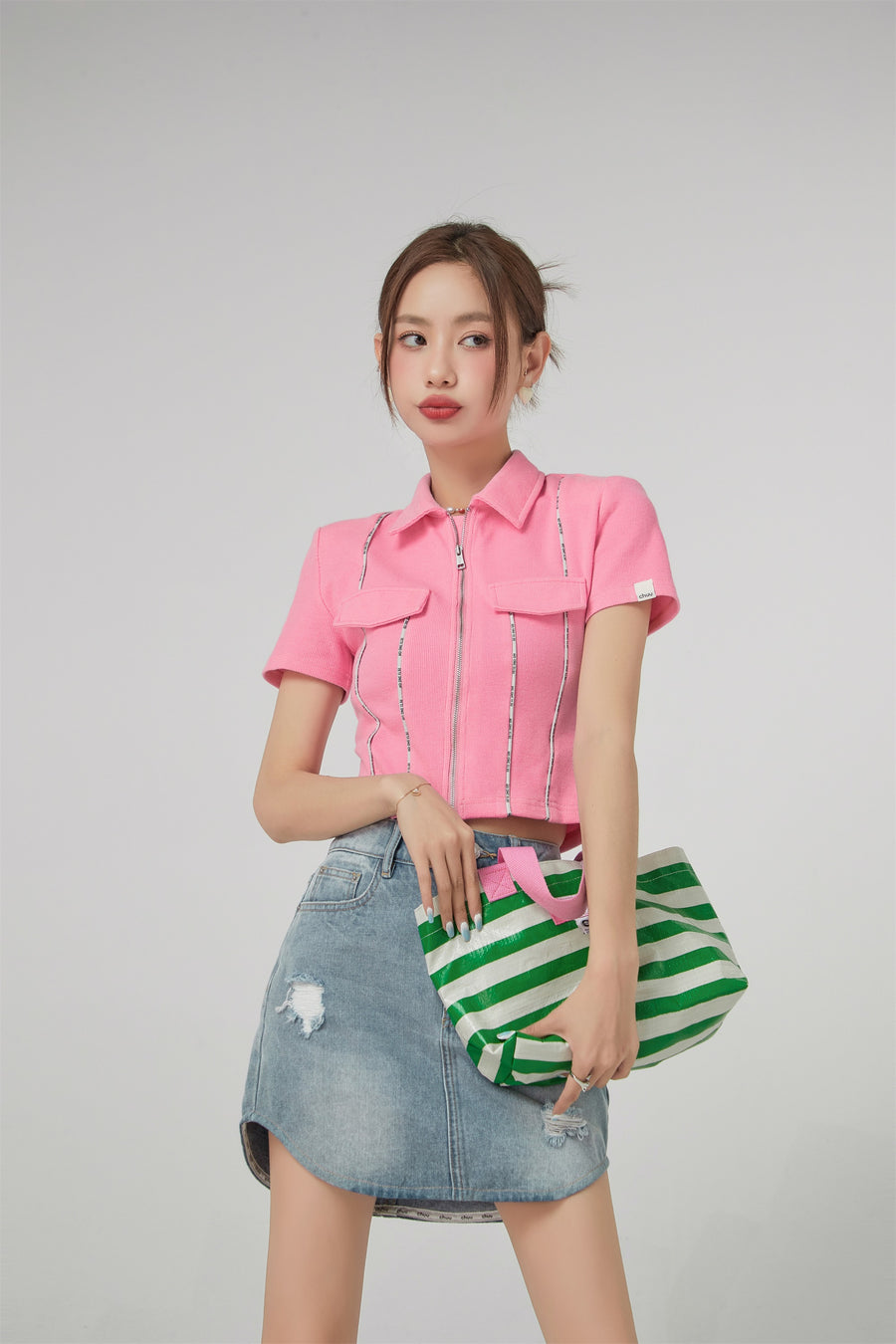 CHUU Zip-Up Short-Sleeve Cardigan