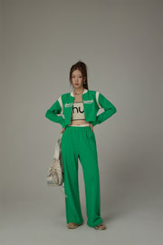 Color Matching Line Cropped Zip-Up