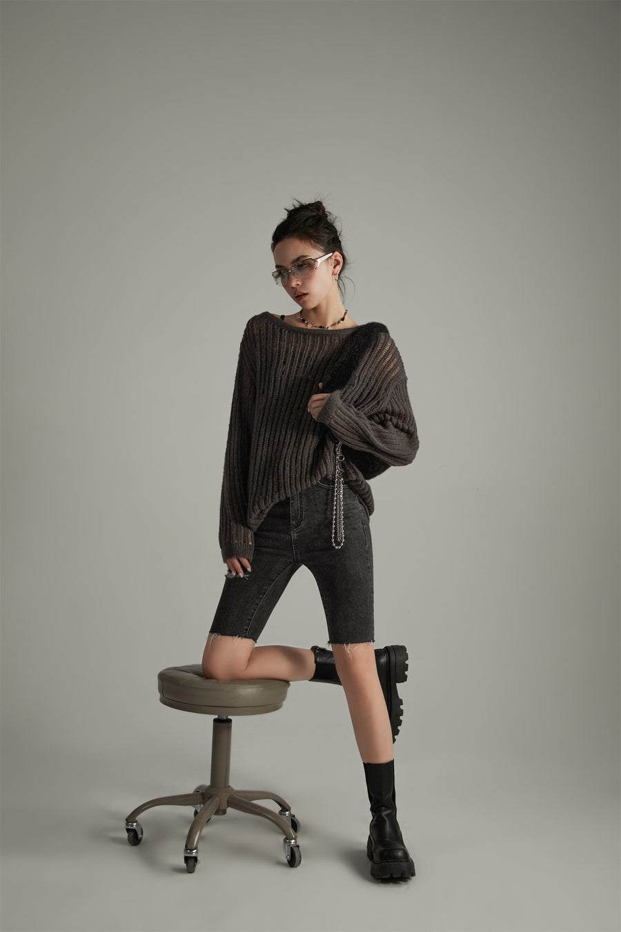CHUU Ribbed Open Knit Loose Fit Sweater