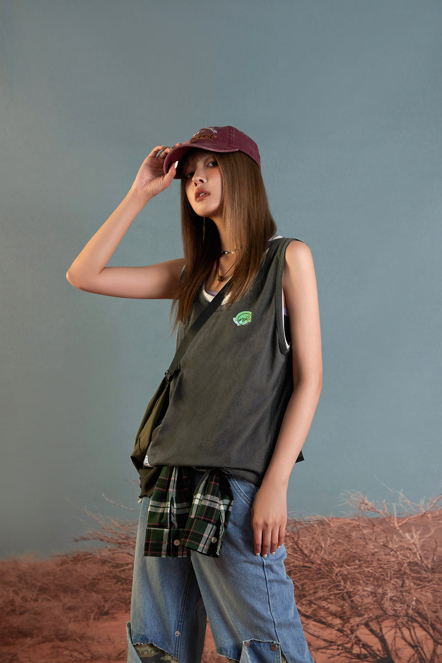 CHUU Fragile Tag Ripped Sleeveless Top