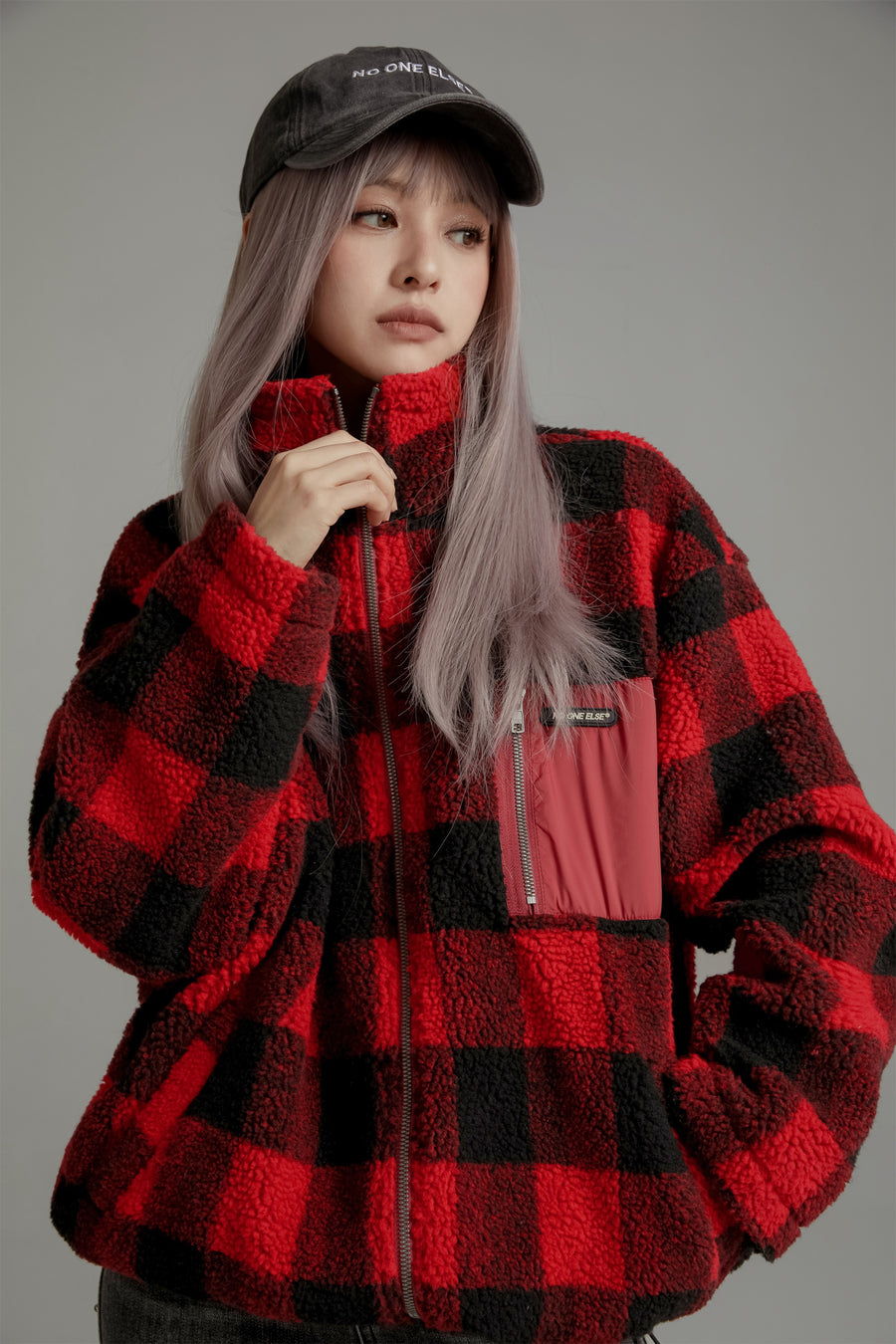 CHUU Classic Check Fleece Zip-Up Jacket