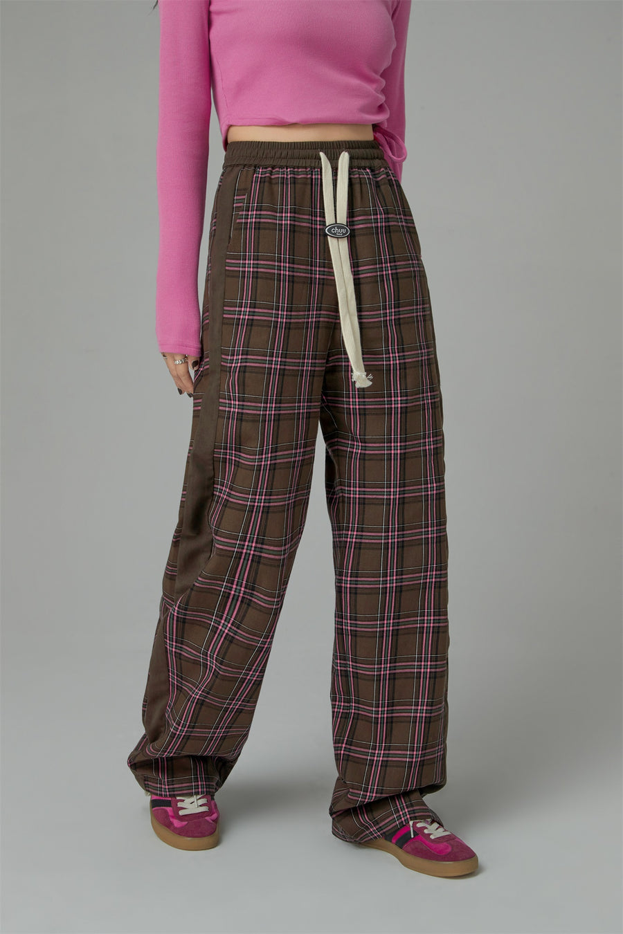 CHUU Check String Wide Casual Pants