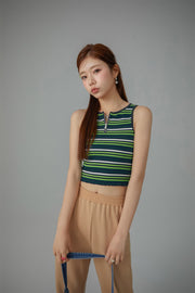 Half Zip-Up Striped Sleeveless Top