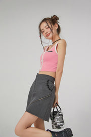 Front Button Crop Sleeveless Top