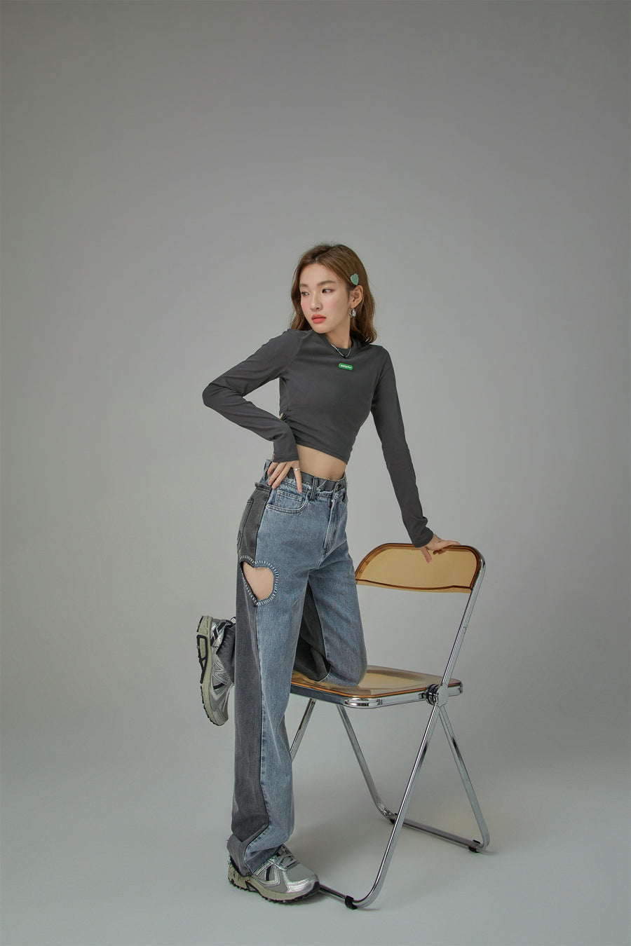 CHUU Color Back Wrap Long-Sleeved Top