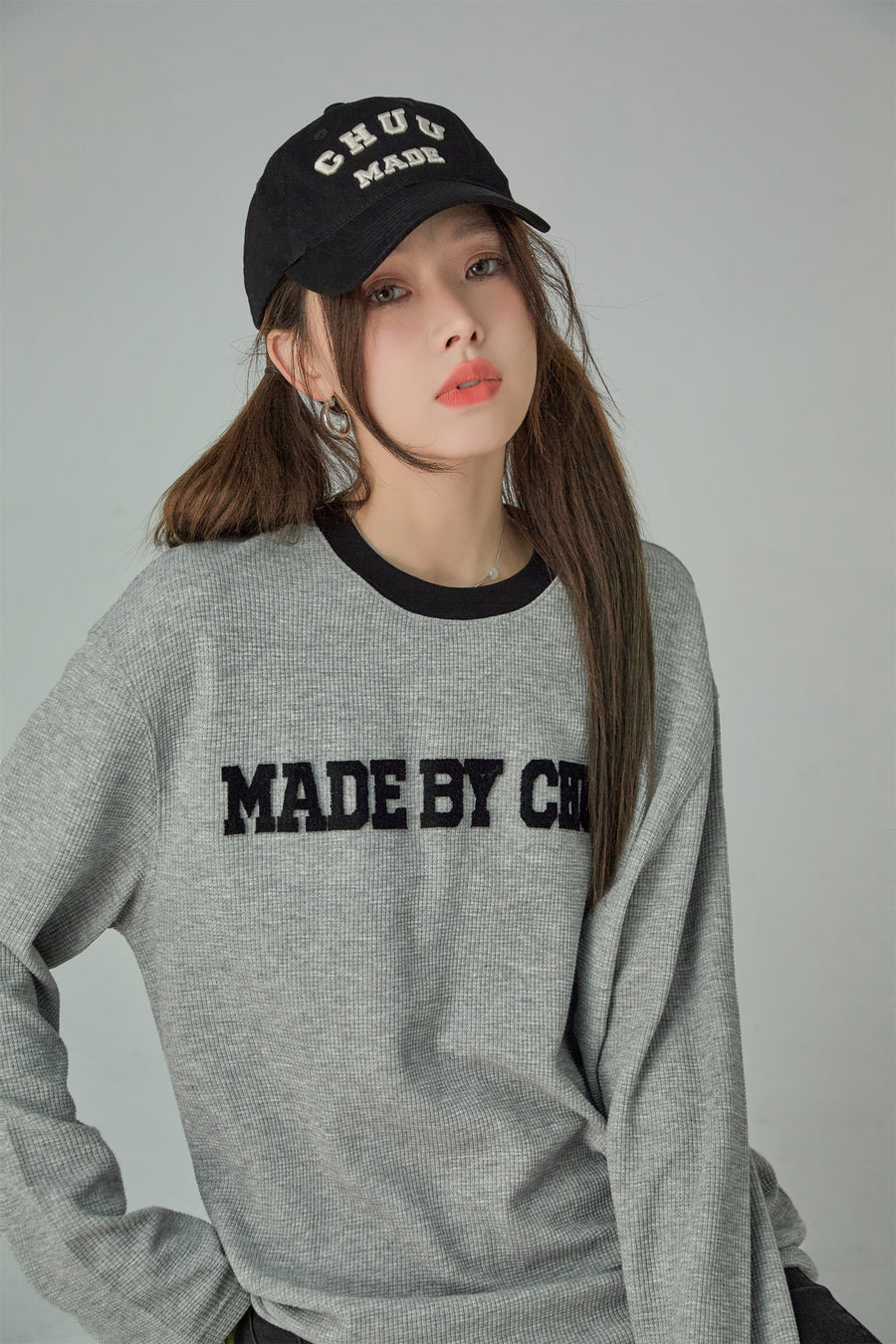 CHUU Subtle Cuteness Striped Long Sleeve Round Neck T-Shirt