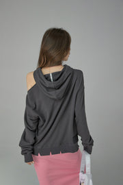 Chuu Girl Unbalanced Cutout Shoulder Hoodie