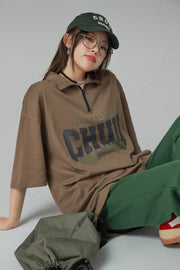 Girl Crew Half Zip-Up Loose Fit T-Shirt