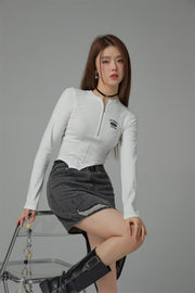 Half Zip Unbalanced T-Shirt