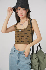 Logo Crop Sleeveless Knit Top