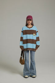 Round Neck Large Stripes Long-Sleeves Top