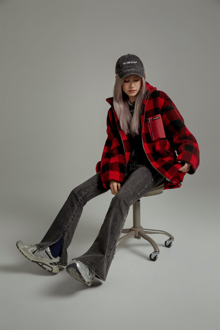 CHUU Classic Check Fleece Zip-Up Jacket