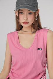 V-Neck Side Shirring Sleeveless Top