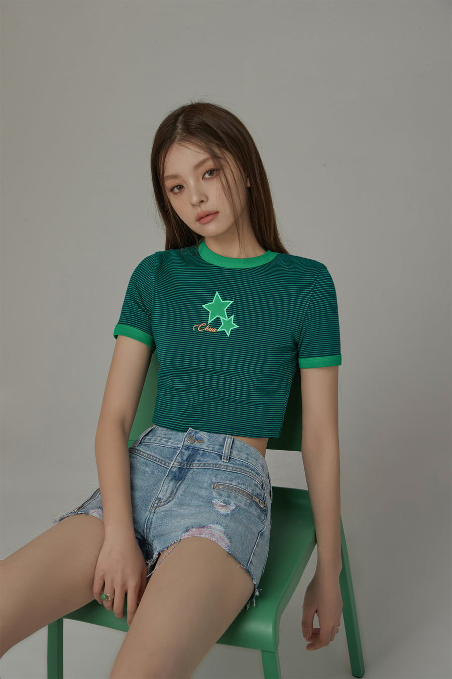 CHUU Star Stripe Cropped T-Shirt