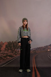 Side Strap Straight Wide Pants