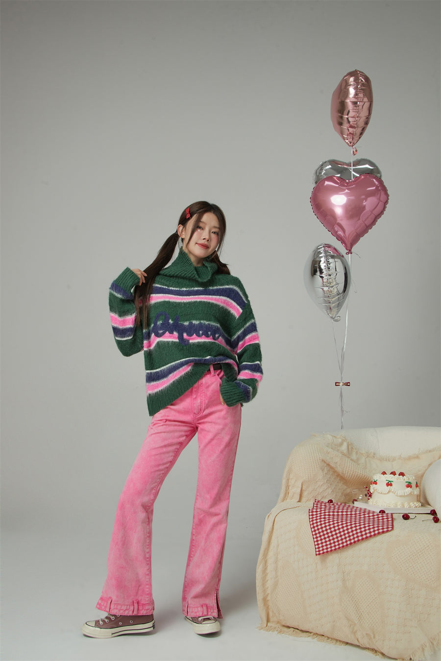 CHUU Loving You Two-Ways Stripe Knit Sweater