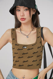 Logo Crop Sleeveless Knit Top