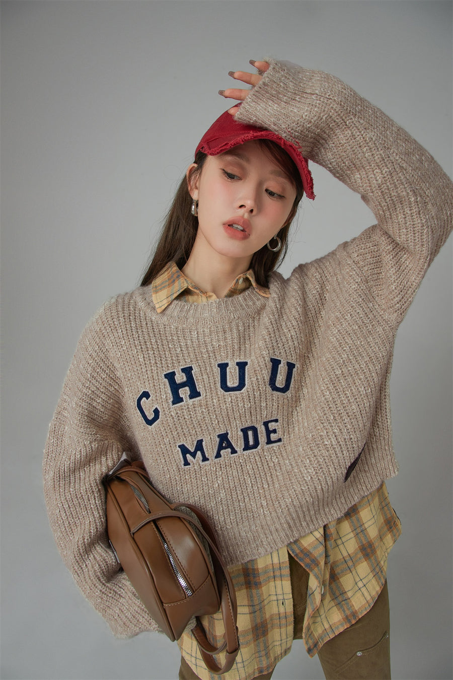 CHUU Crazy Chill Ribbed Loose Crop Knit Sweater