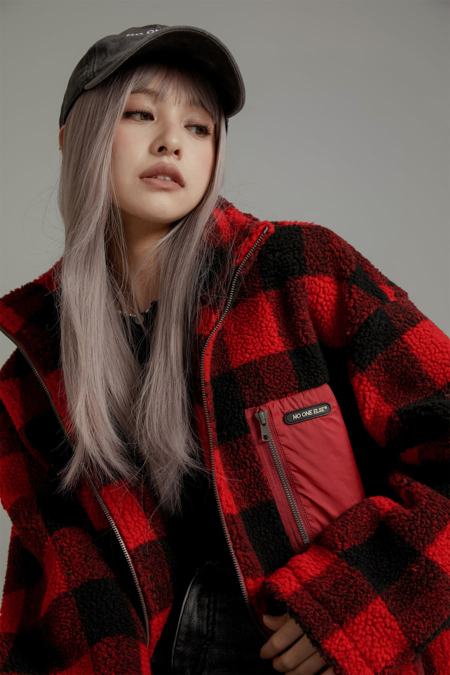 CHUU Classic Check Fleece Zip-Up Jacket