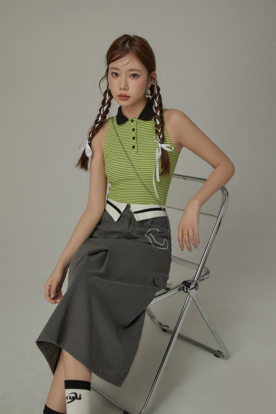 CHUU Collar Stripe Sleeveless Top