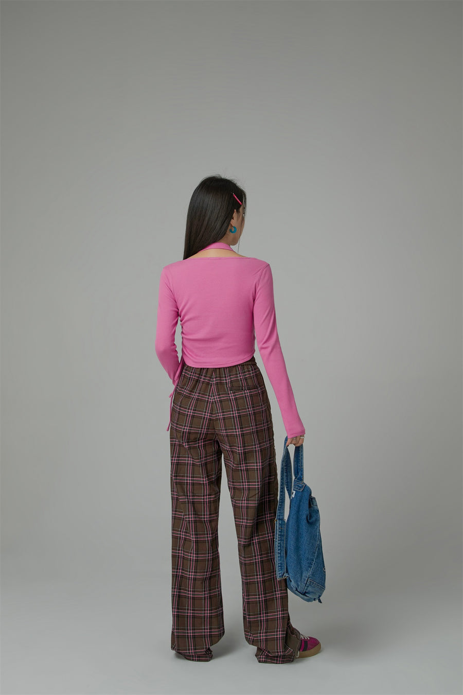 CHUU Check String Wide Casual Pants