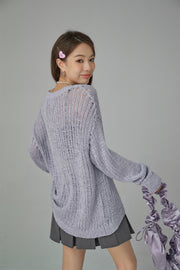 V-Neck See-Through Crochet Sweater