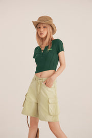 Unbalanced Button Crop Top