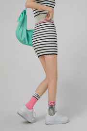 Striped Stretchy Knit Mini Skirt