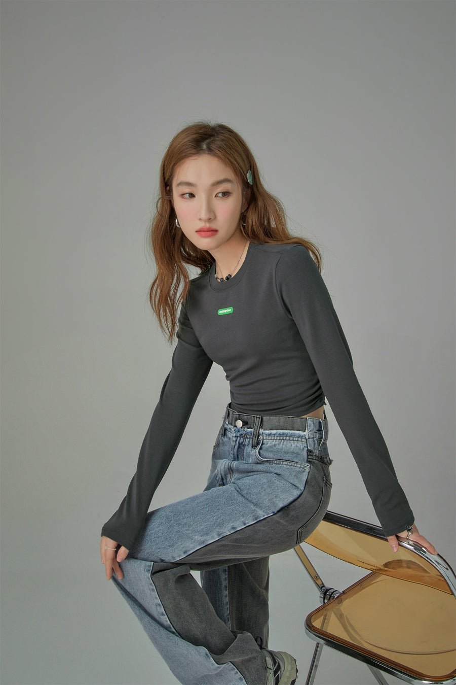 CHUU Color Back Wrap Long-Sleeved Top