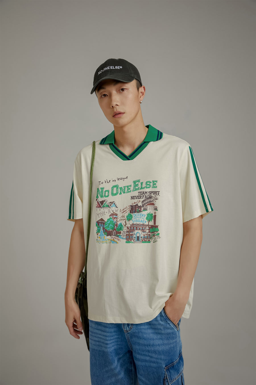 CHUU Noe Printed Town Open Collar T-Shirt