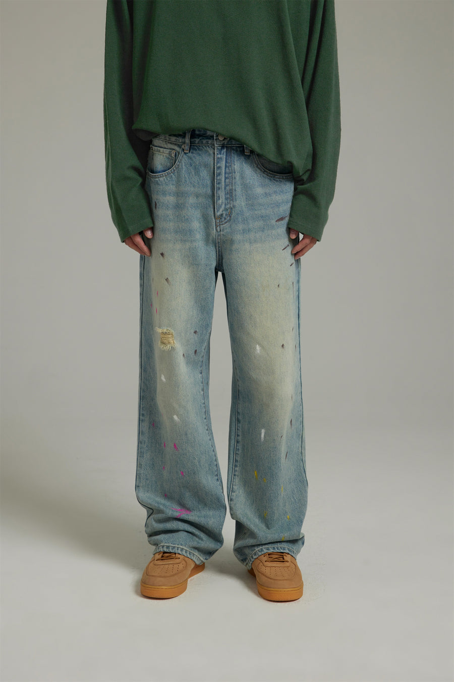 CHUU Painted On Wide Washed Denim Jeans