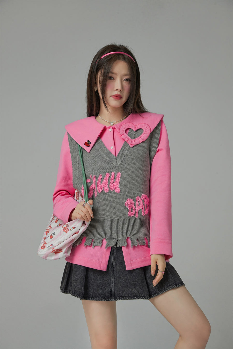 CHUU Candy Color Heart Polo Collar Shirt