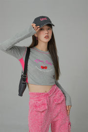 Shiny Confidence Cherry Color Cropped T-Shirt