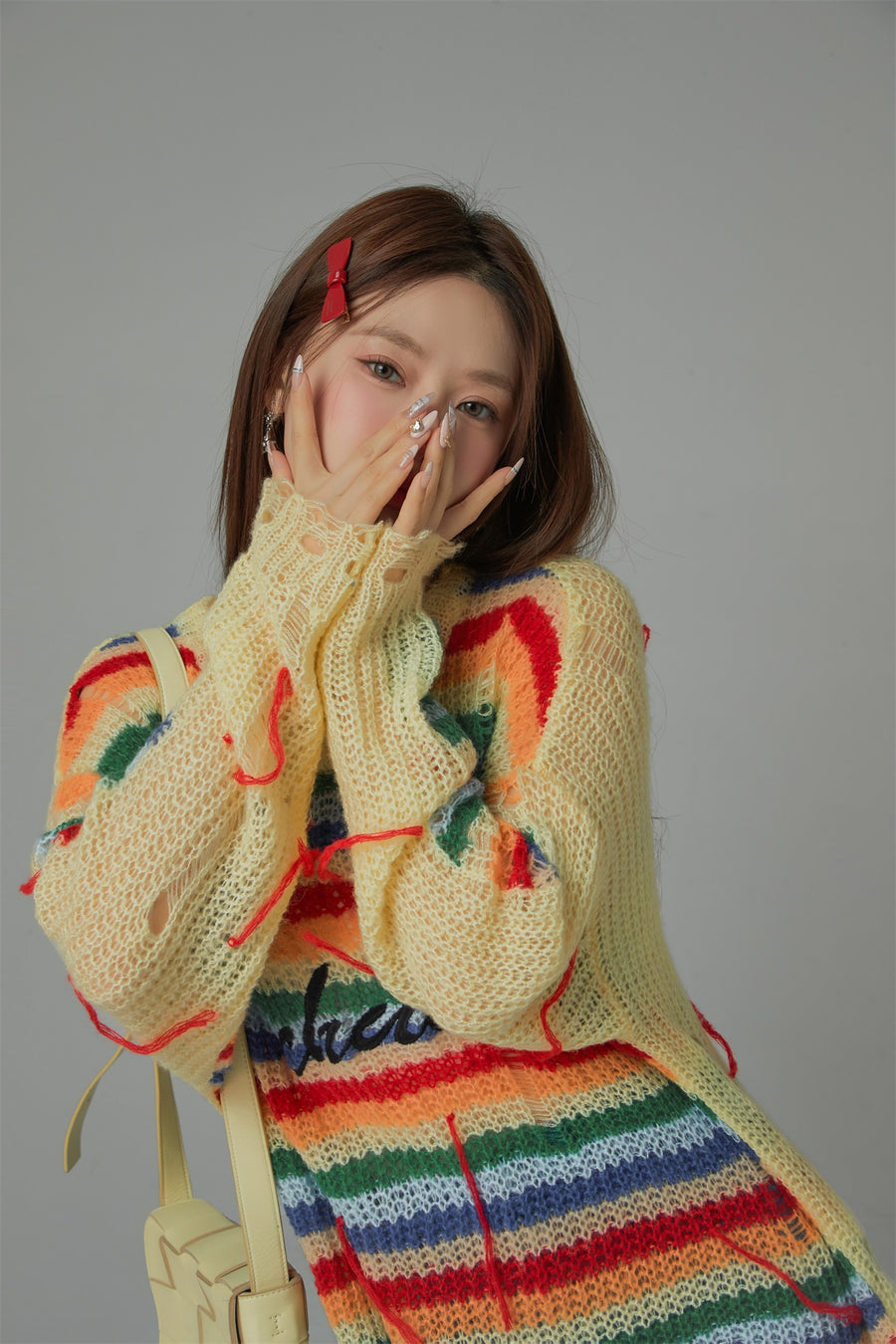 CHUU Rainbow Stripe Knit Sweater