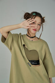 Heart Cutout Loosefit Short-Sleeves Sweatshirt