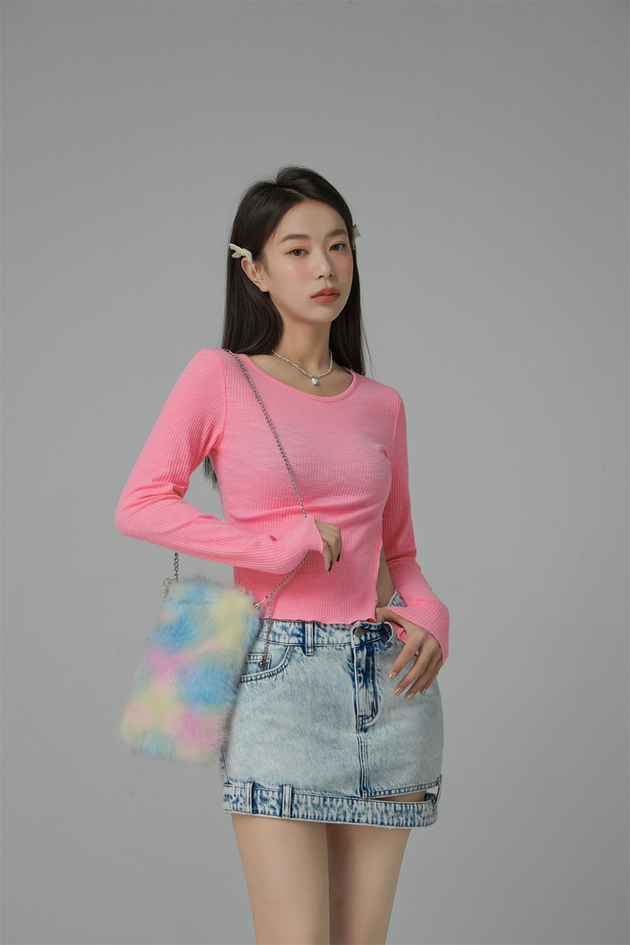 CHUU Slim Side Slit Long Sleeve T-Shirt