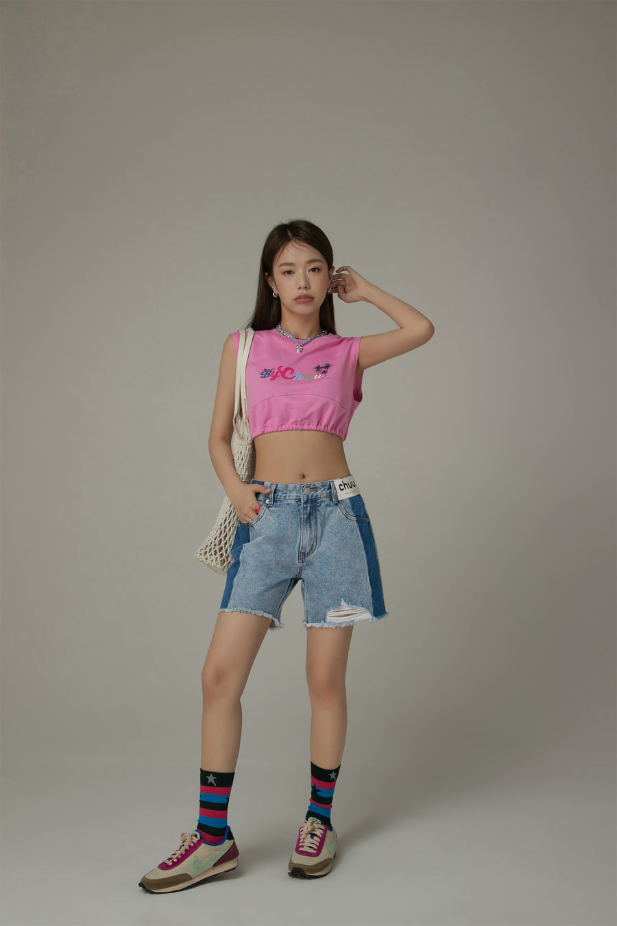 CHUU By Chuu Color String Back Cutout Sleeveless Crop Top