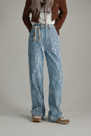 Vertical Stripes High-Waisted Straight Jeans