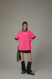 Chuu Color Matching Line Loose Fit T-Shirt