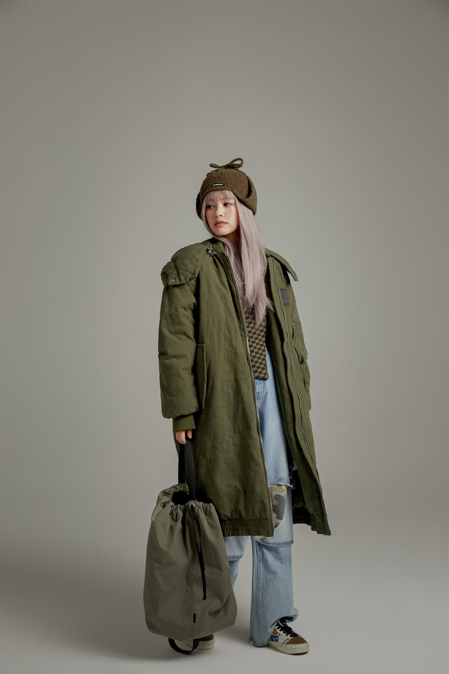 CHUU Oversized Long Hoodie Quilted Coat